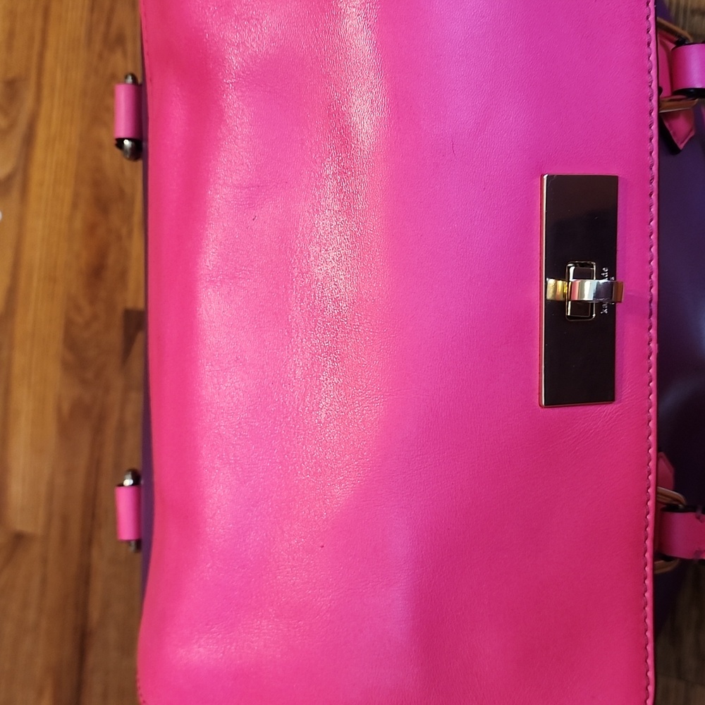Like New Kate Spade Purple and Barbie Pink Satchel Crossbody Leather Bag - Picture 14 of 17